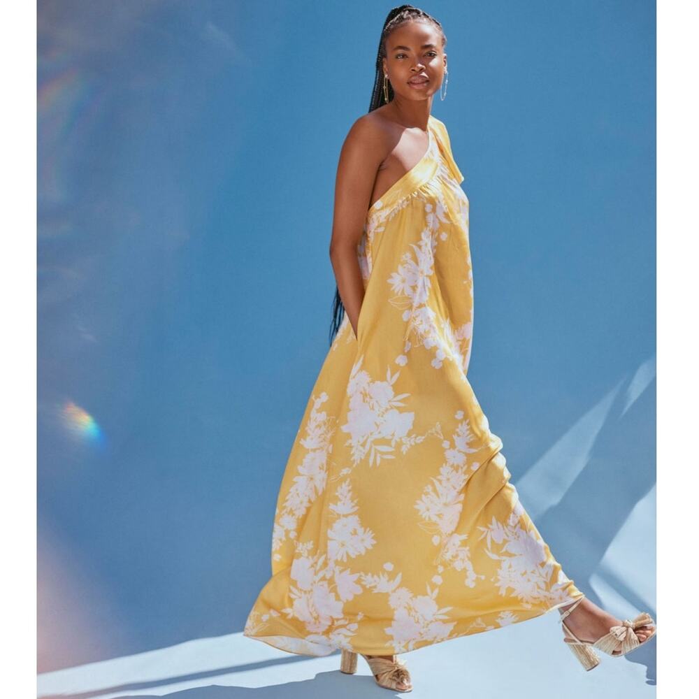 New Anthropologie BHLDN Free People Lanna Dress ONE SHOULDER $300 MEDIUM Yellow